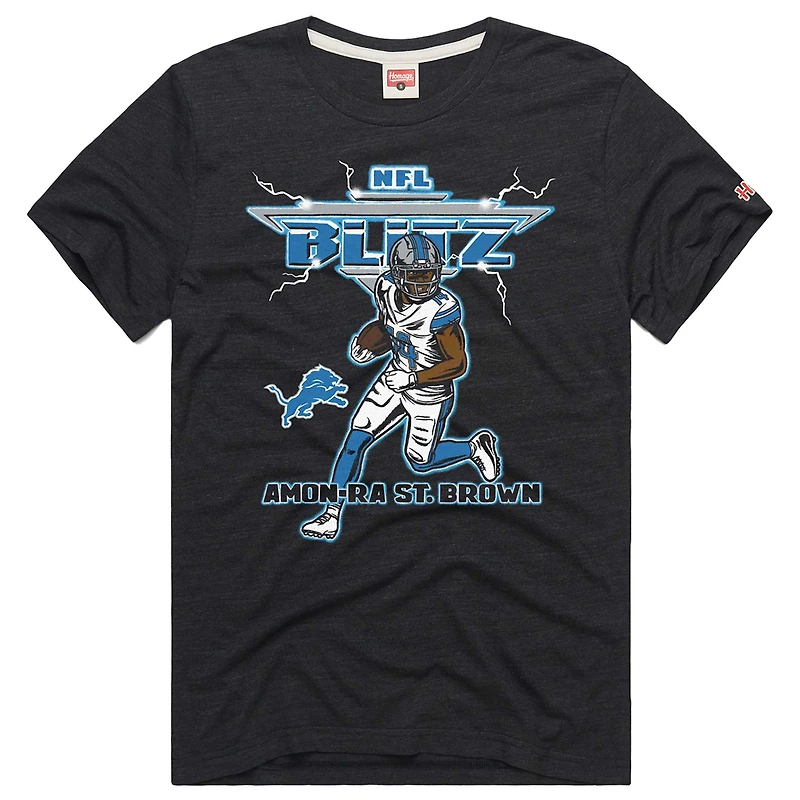 Unisex Homage Amon-Ra St. Brown Heathered Charcoal Detroit Lions NFL Blitz Player Tri-Blend T-Shirt
