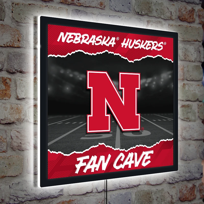 Nebraska Huskers 23" LED Fan Cave Square-Shaped Lighted Wall Sign