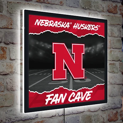 Nebraska Huskers 23" LED Fan Cave Square-Shaped Lighted Wall Sign