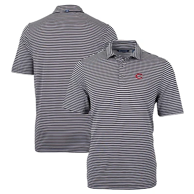 Men's Cutter & Buck Black Cincinnati Reds Big & Tall Virtue Eco Pique Stripe Recycled Polo