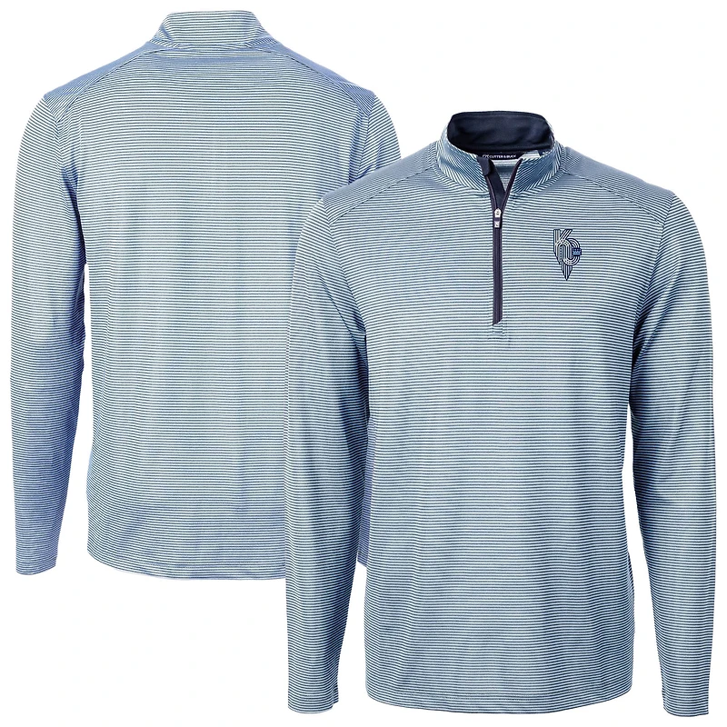 Men's Cutter & Buck Light Blue Kansas City Royals Virtue Eco Pique Micro Stripe Recycled Quarter-Zip Pullover Top
