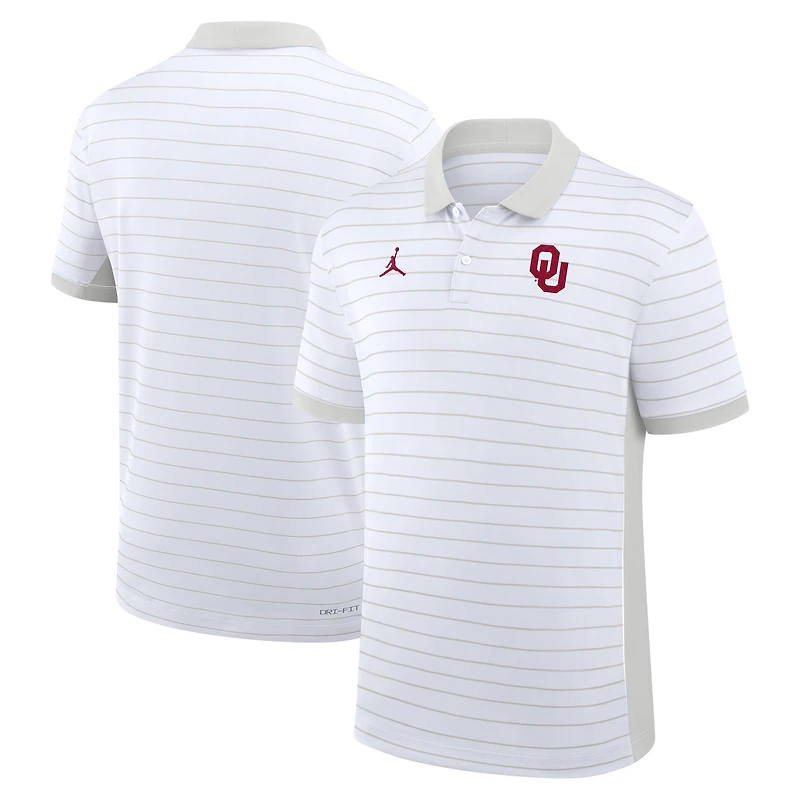 Men's Jordan Brand White Oklahoma Sooners 2025 Early Season Coaches Sideline Victory Stripe Dri-FIT Polo