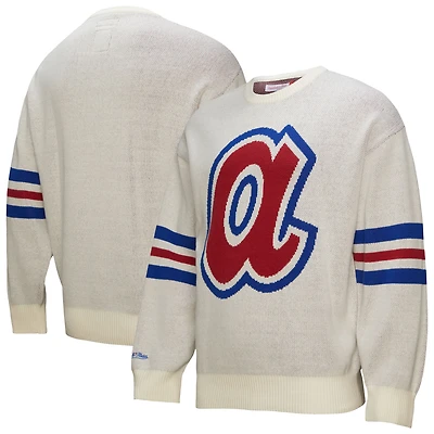 Men's Mitchell & Ness Cream Atlanta Braves Retro Pullover Sweater