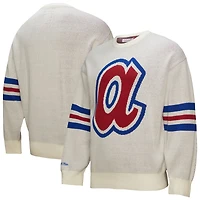 Men's Mitchell & Ness Cream Atlanta Braves Retro Pullover Sweater