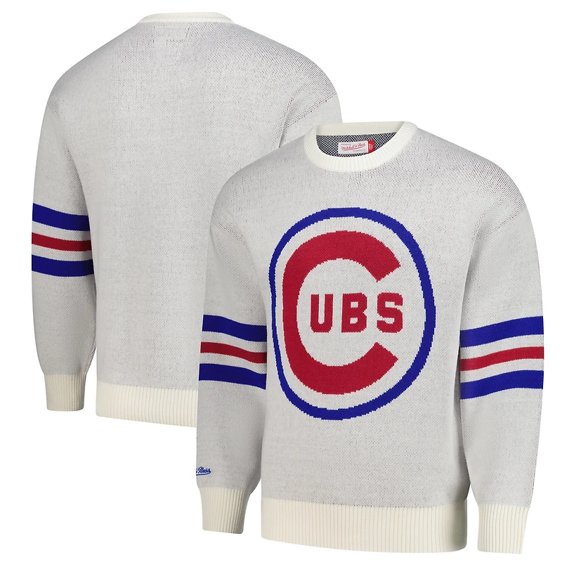 Men's Mitchell & Ness Cream Chicago Cubs Retro Pullover Sweater