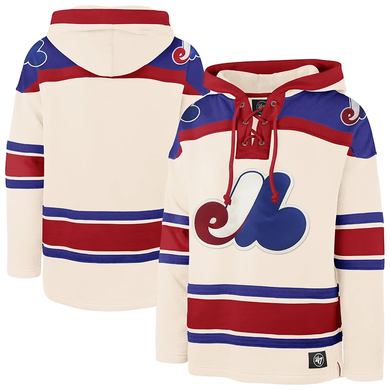 Men's '47 Cream Montreal Expos Cooperstown Collection Superior Lacer Pullover Hoodie
