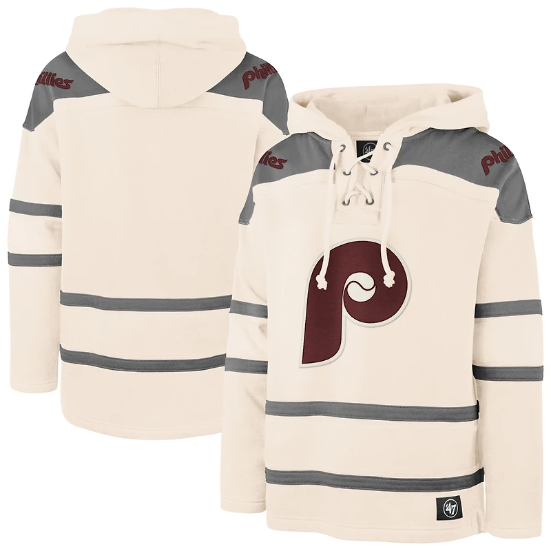 Men's '47 Cream Philadelphia Phillies Superior Lacer Pullover Hoodie