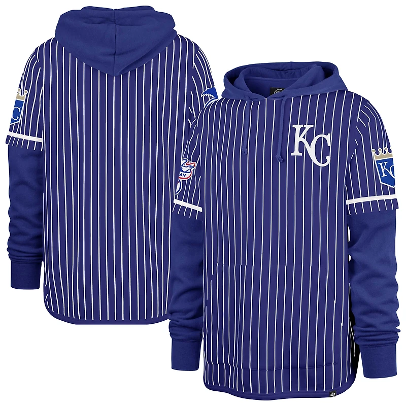Men's '47 Royal Kansas City Royals Pinstripe Double Header Pullover Hoodie