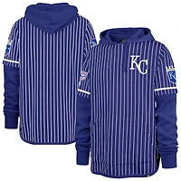 Men's '47  Royal Kansas City Royals Pinstripe Double Header Pullover Hoodie