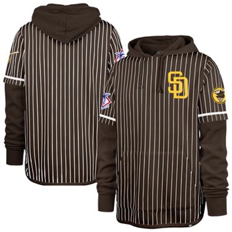 Men's '47 Brown San Diego Padres Pinstripe Double Header Pullover Hoodie