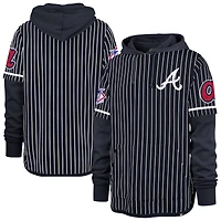 Men's '47  Navy Atlanta Braves Pinstripe Double Header Pullover Hoodie