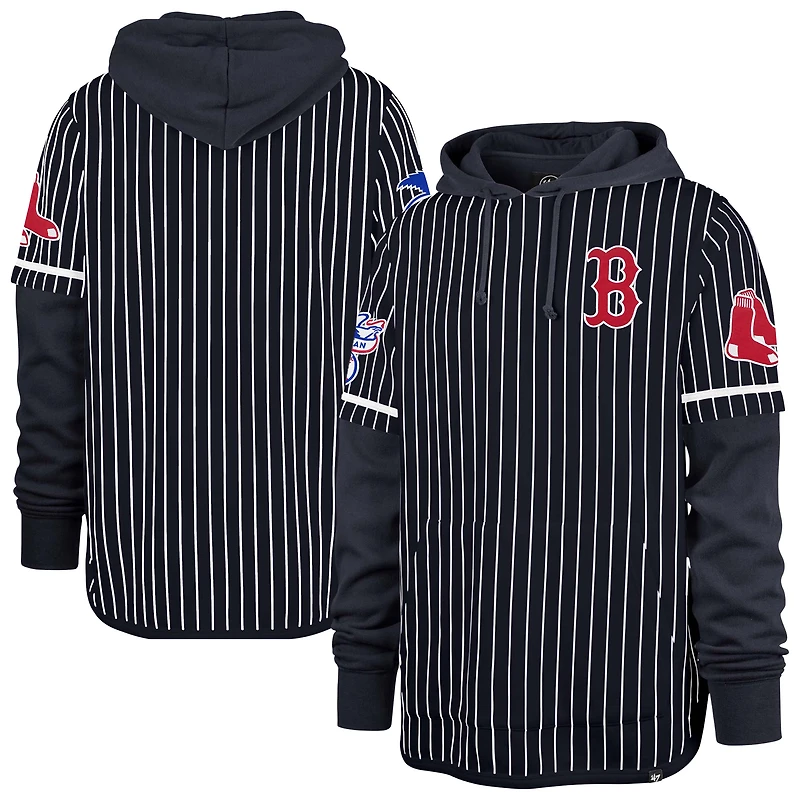 Men's '47 Navy Boston Red Sox Pinstripe Double Header Pullover Hoodie