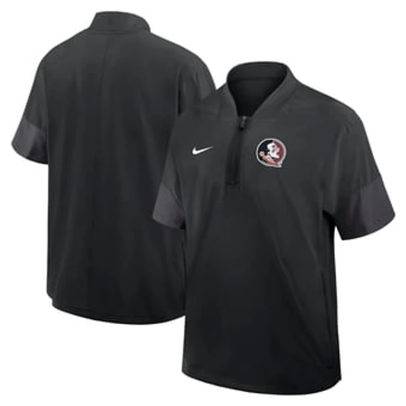 Men's Nike Black Florida State Seminoles 2025 Sideline Short Sleeve Quarter-Zip Dri-FIT Coach Jacket