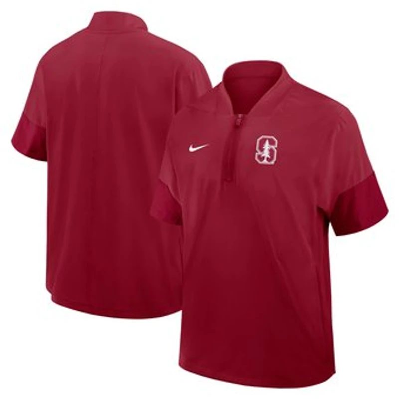 Men's Nike Cardinal Stanford Cardinal 2025 Sideline Short Sleeve Quarter-Zip Dri-FIT Coaches Jacket