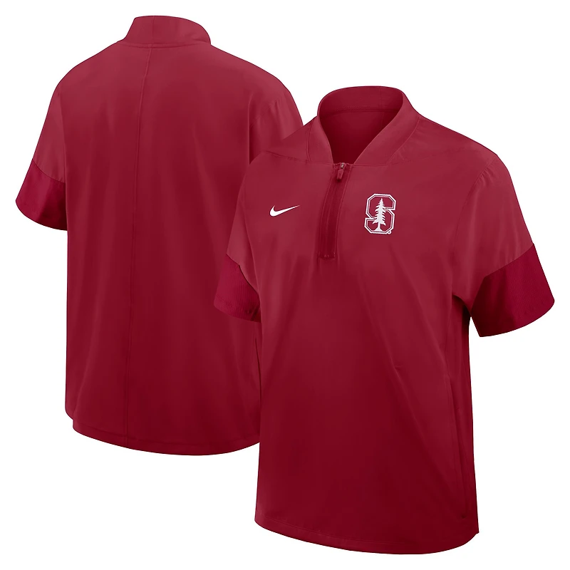 Men's Nike Cardinal Stanford Cardinal 2025 Sideline Short Sleeve Quarter-Zip Dri-FIT Coaches Jacket