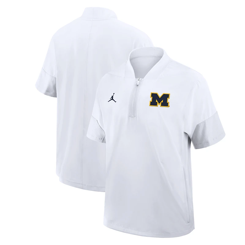 Men's Jordan Brand White Michigan Wolverines 2025 Sideline Short Sleeve Quarter-Zip Coach Jacket