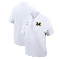 Men's Jordan Brand White Michigan Wolverines 2025 Sideline Short Sleeve Quarter-Zip Coach Jacket