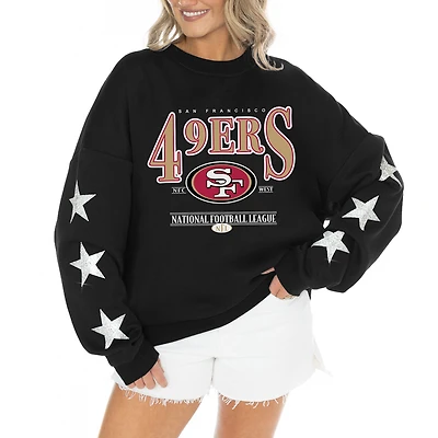 Women's Gameday Couture Black San Francisco 49ers Rhinestone Star Sleeve Settle the Score Oversized Tri-Blend Pullover
