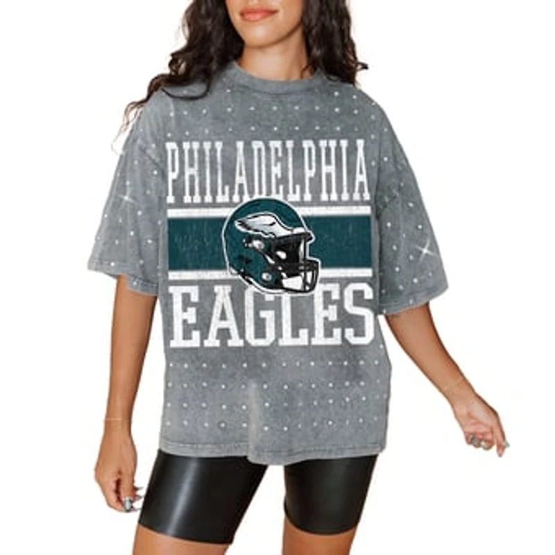 Women's Gameday Couture Gray Philadelphia Eagles Oversized Mini Rhinestone Classic T-Shirt