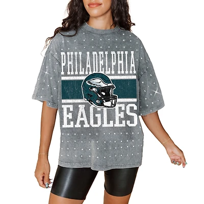 Women's Gameday Couture Gray Philadelphia Eagles Oversized Mini Rhinestone Classic T-Shirt