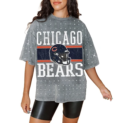 Women's Gameday Couture Gray Chicago Bears Oversized Mini Rhinestone Classic T-Shirt