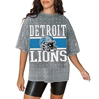 Women's Gameday Couture Gray Detroit Lions Oversized Mini Rhinestone Classic T-Shirt