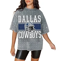Women's Gameday Couture Gray Dallas Cowboys Oversized Mini Rhinestone Classic T-Shirt