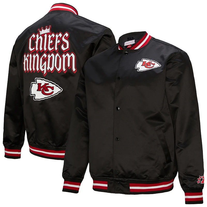 Men's Mitchell & Ness Black Kansas City Chiefs Double Down Satin Full-Snap Jacket