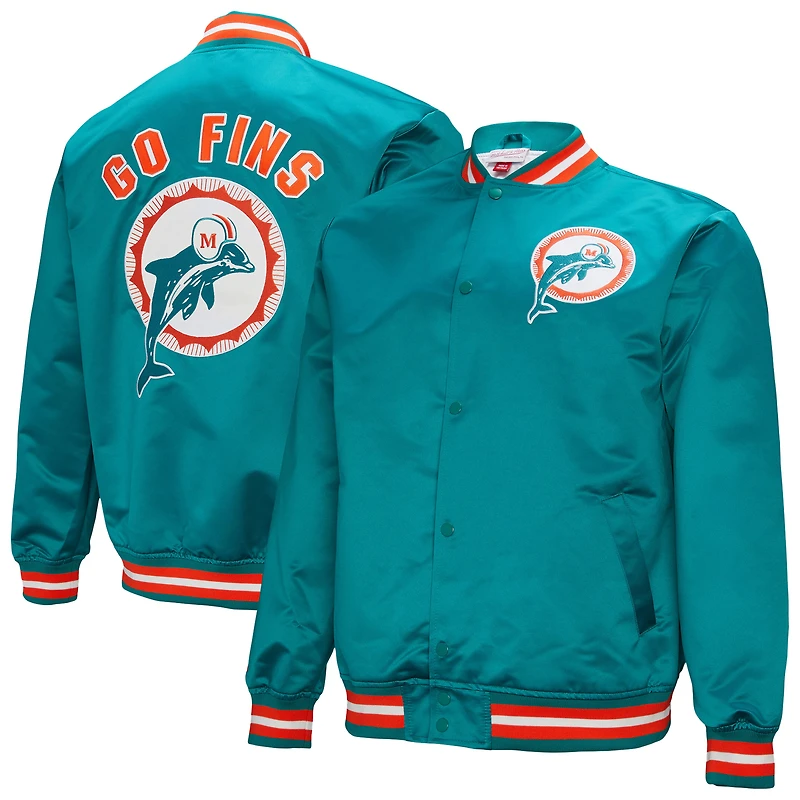 Men's Mitchell & Ness Aqua Miami Dolphins Double Down Satin Full-Snap Jacket