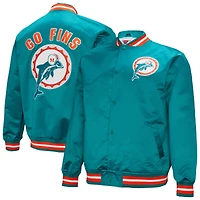Men's Mitchell & Ness Aqua Miami Dolphins Double Down Satin Full-Snap Jacket