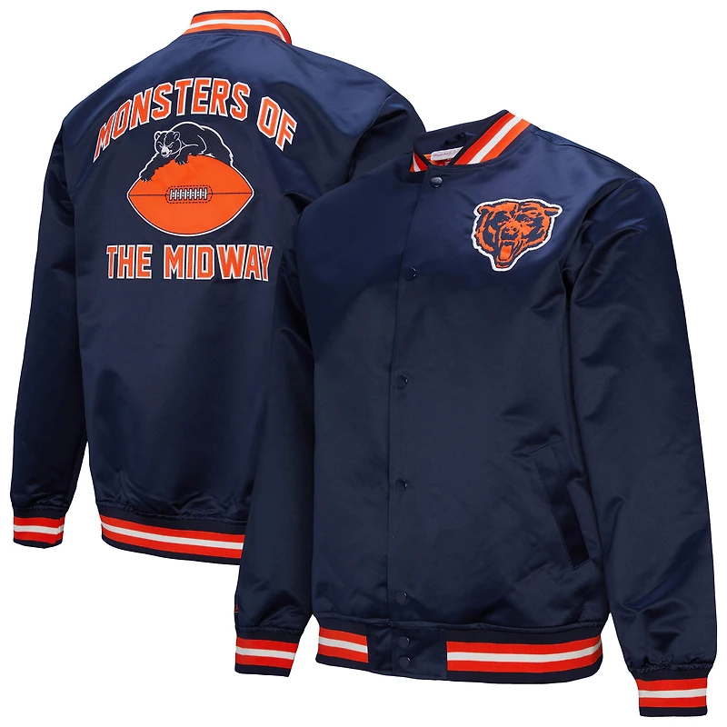 Men's Mitchell & Ness Navy Chicago Bears Double Down Satin Full-Snap Jacket