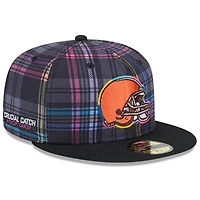 Men's New Era Black Cleveland Browns 2024 NFL Crucial Catch Plaid 59FIFTY Fitted Hat