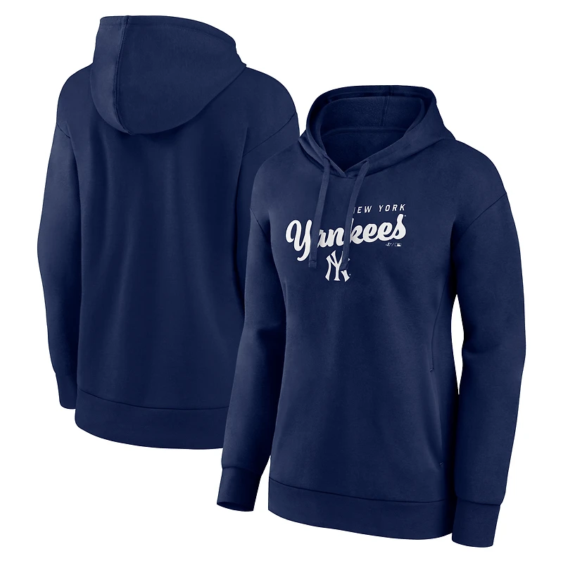 Women's Logo Athletic Navy New York Yankees Triumphant V-Neck Pullover Hoodie