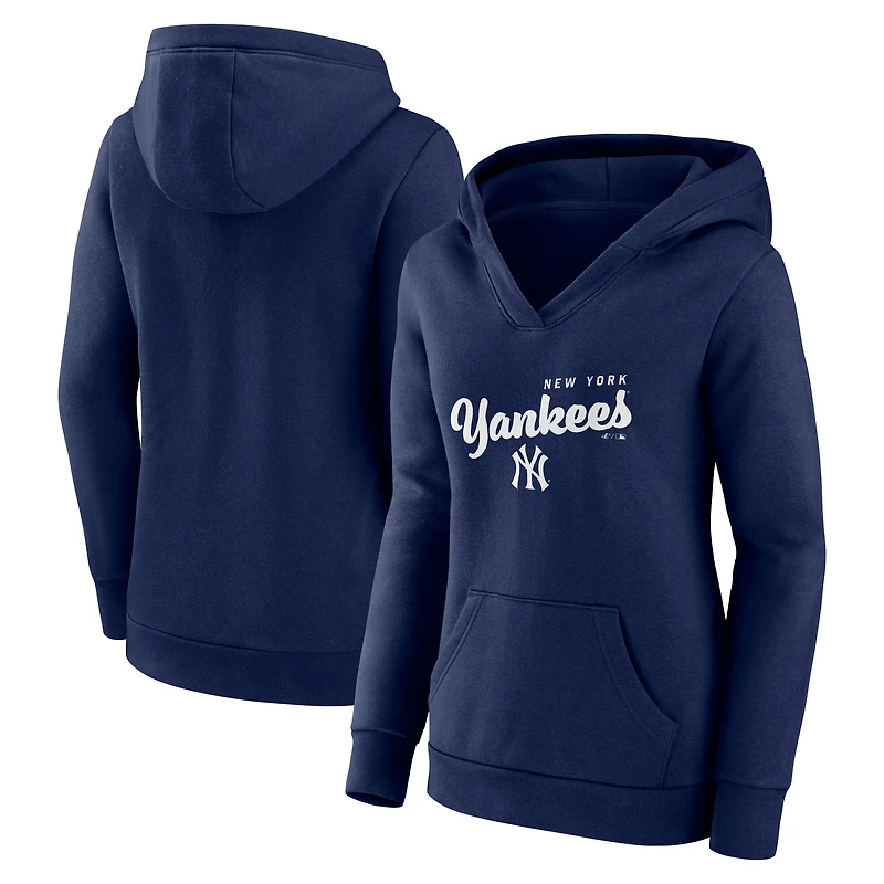 Women's Logo Athletic Navy New York Yankees Triumphant V-Neck Pullover Hoodie