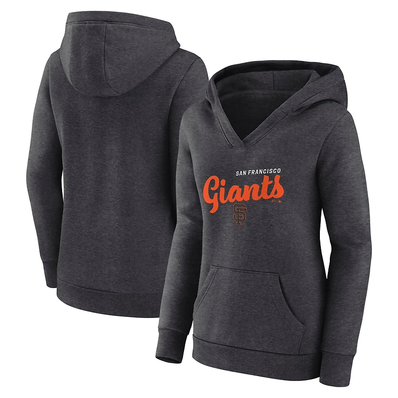 Women's Logo Athletic Heather Charcoal San Francisco Giants Triumphant V-Neck Pullover Hoodie