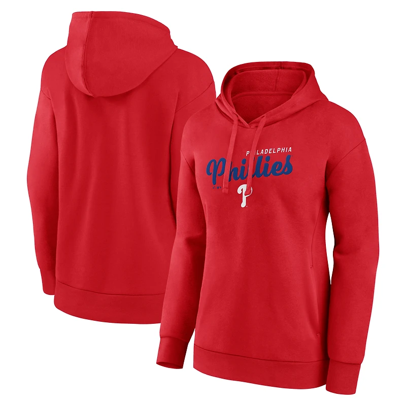 Women's Logo Athletic Red Philadelphia Phillies Triumphant V-Neck Pullover Hoodie