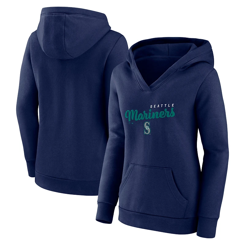 Women's Logo Athletic Navy Seattle Mariners Logo Triumphant V-Neck Pullover Hoodie