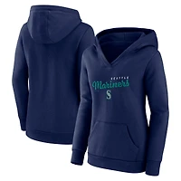 Women's Logo Athletic Navy Seattle Mariners Logo Triumphant V-Neck Pullover Hoodie