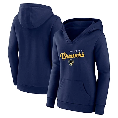 Women's Logo Athletic Navy Milwaukee Brewers Triumphant V-Neck Pullover Hoodie