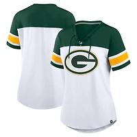 Women's Fanatics White/Green Green Bay Packers Athena Rhinestone Lace-Up V-Neck T-Shirt