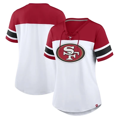 Women's Fanatics White/Scarlet San Francisco 49ers Athena Rhinestone Lace-Up V-Neck T-Shirt
