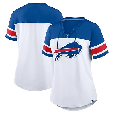 Women's Fanatics White/Royal Buffalo Bills Athena Rhinestone Lace-Up V-Neck T-Shirt