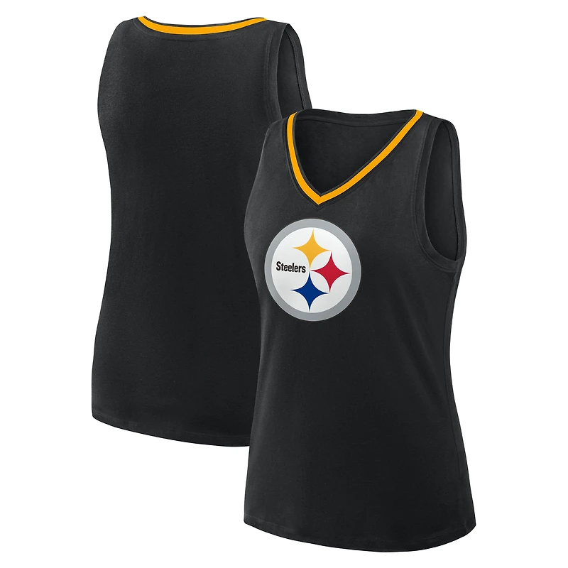 Women's Logo Athletic Black Pittsburgh Steelers Stellar Win V-Neck Tank Top
