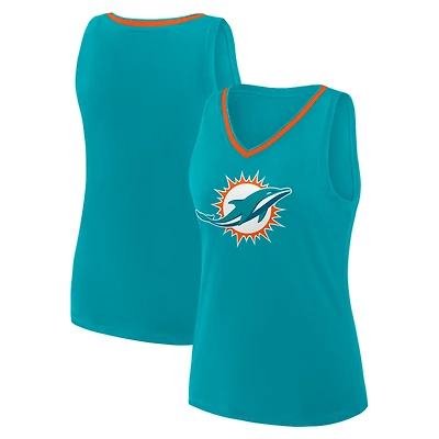 Women's Logo Athletic Aqua Miami Dolphins Stellar Win V-Neck Tank Top