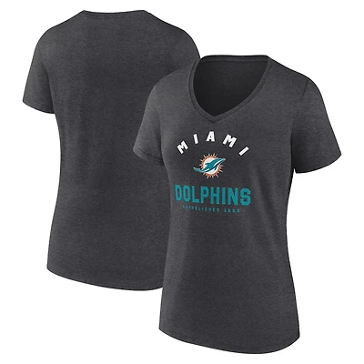 Women's Logo Athletic Heather Charcoal Miami Dolphins Unrivaled V-Neck T-Shirt