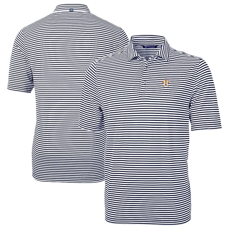 Men's Cutter & Buck Navy Houston Astros Virtue Eco Pique Stripe Recycled Polo