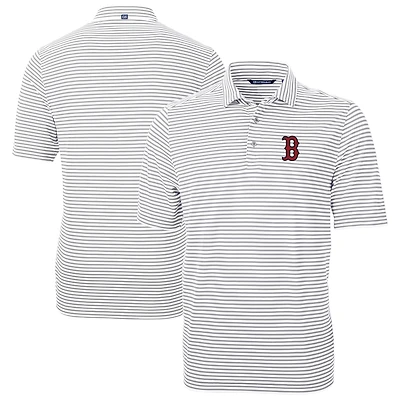 Men's Cutter & Buck Gray Boston Red Sox Virtue Eco Pique Stripe Recycled Polo