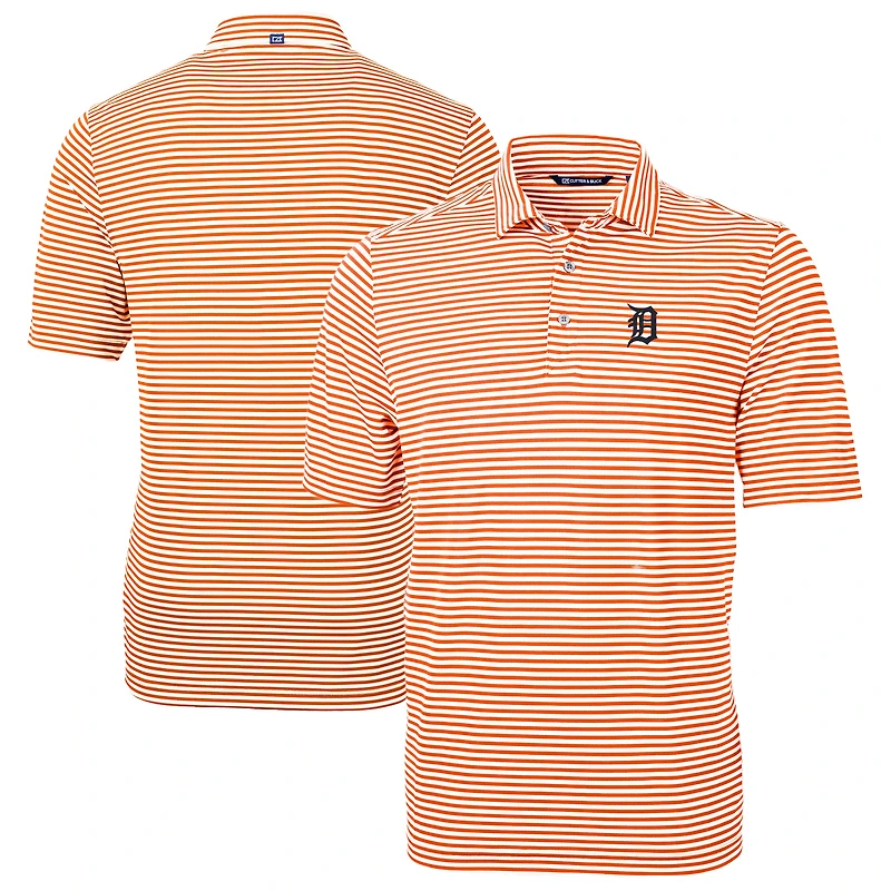 Men's Cutter & Buck Orange Detroit Tigers Virtue Eco Pique Stripe Recycled Polo