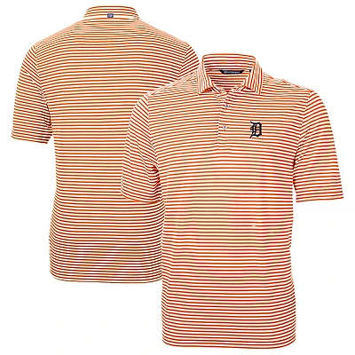 Men's Cutter & Buck Orange Detroit Tigers Virtue Eco Pique Stripe Recycled Polo
