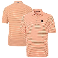 Men's Cutter & Buck Orange Detroit Tigers Virtue Eco Pique Stripe Recycled Polo